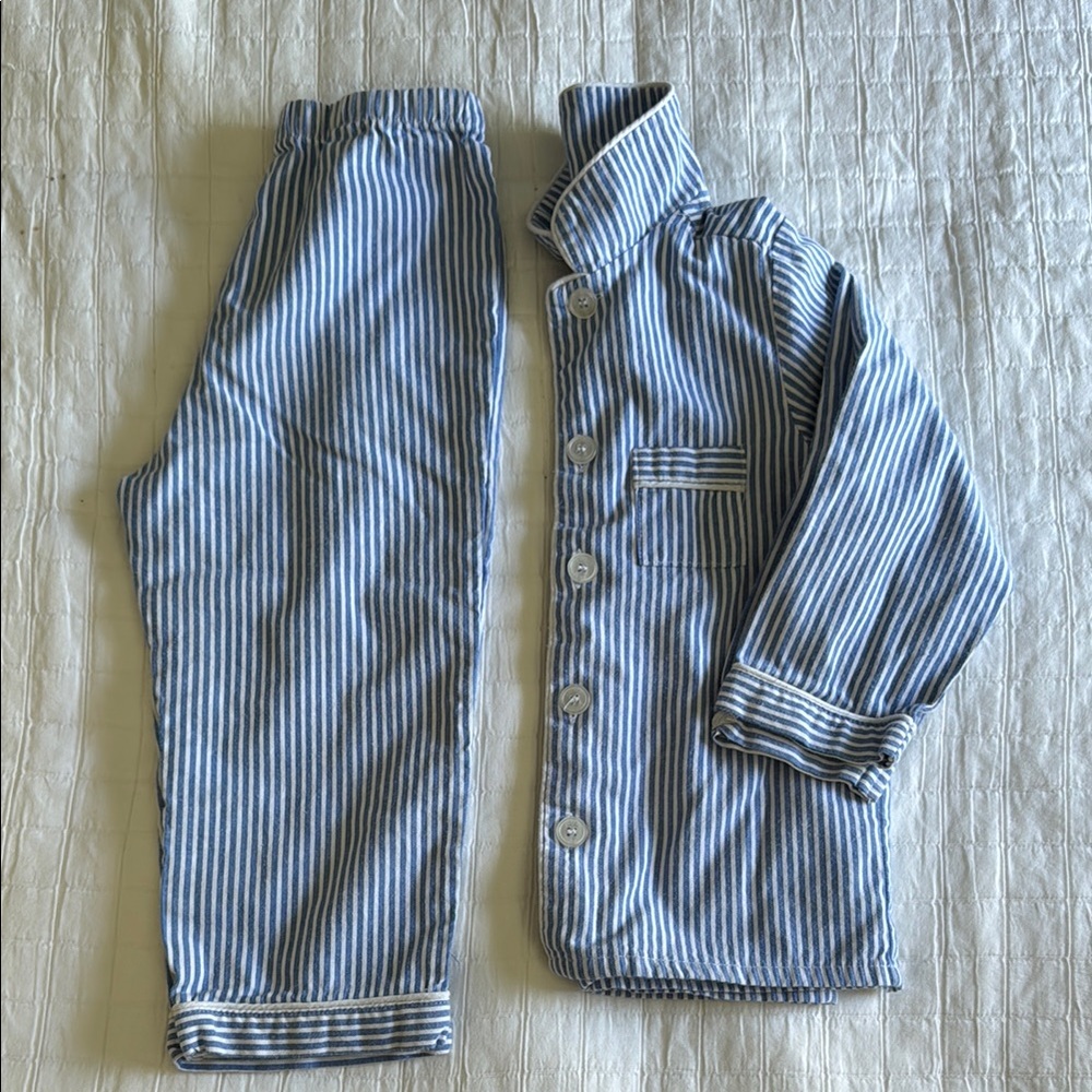 Blue and White Striped Pajama Set with Long Sleeves - Petite Plume 3T